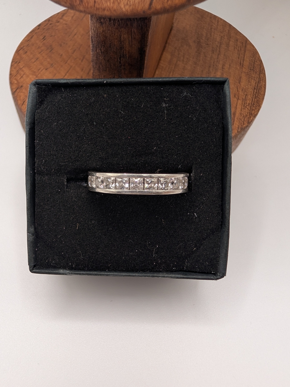 ​Diamonique Channel Set Princess Cut Eternity Band Ring Sterling Silver Size 8